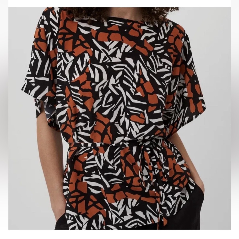 French Connection Abstract Print Tie Waist Blouse NWT Size S